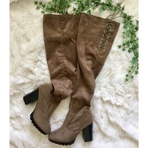 WDL Size 8.5 Taupe Suede Over The Knee Boots